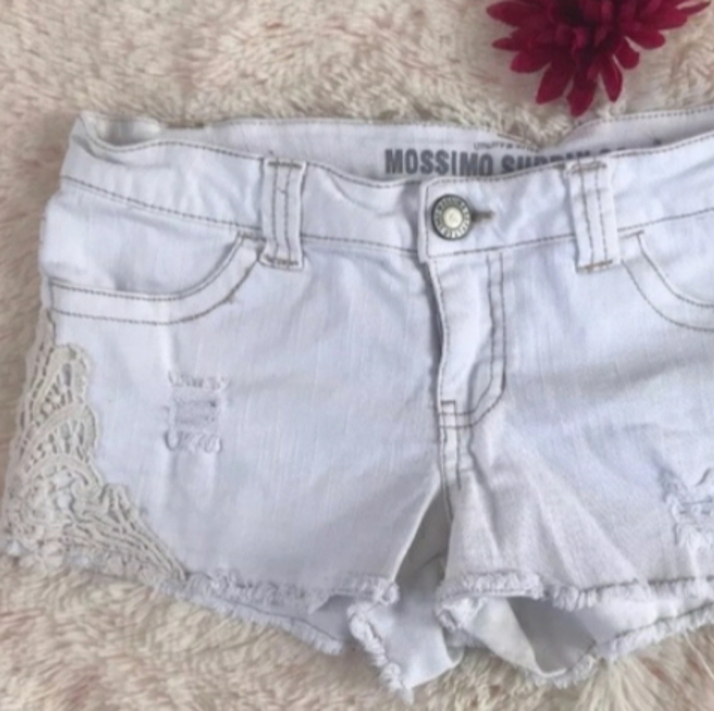 White Embroidered Distressed w/Lace Jean Short